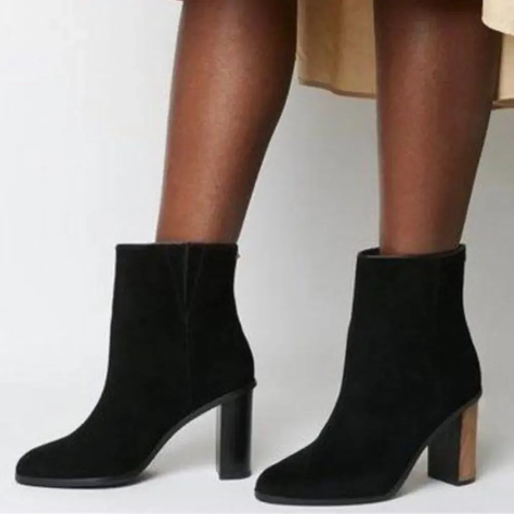 New Ted Baker Orbida Black Suede Block Heel Ankle Boots Size 35.5 - Picture 1 of 16